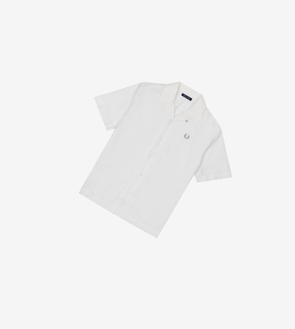Fred Perry Shirts USA Stockists - White Mesh Revere Collar Mens